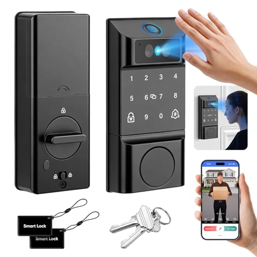 Smart Lock with Palm Vein&Facial Recognition& Fingerprint Keyless Entry Door Lock, Built-in Wi-Fi Deadbolt with Security Camera& Video Doorbell, App C