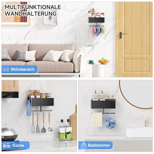 YYBO Hundegarderobe mit ablage, Hundeleinen Halterung Wand, Hunde Garderobe für Hundezubehör Hundeleine, Hundespielzeug & Halsband Aufbewahrung, Metall Schlüsselbrett (Schwarz)