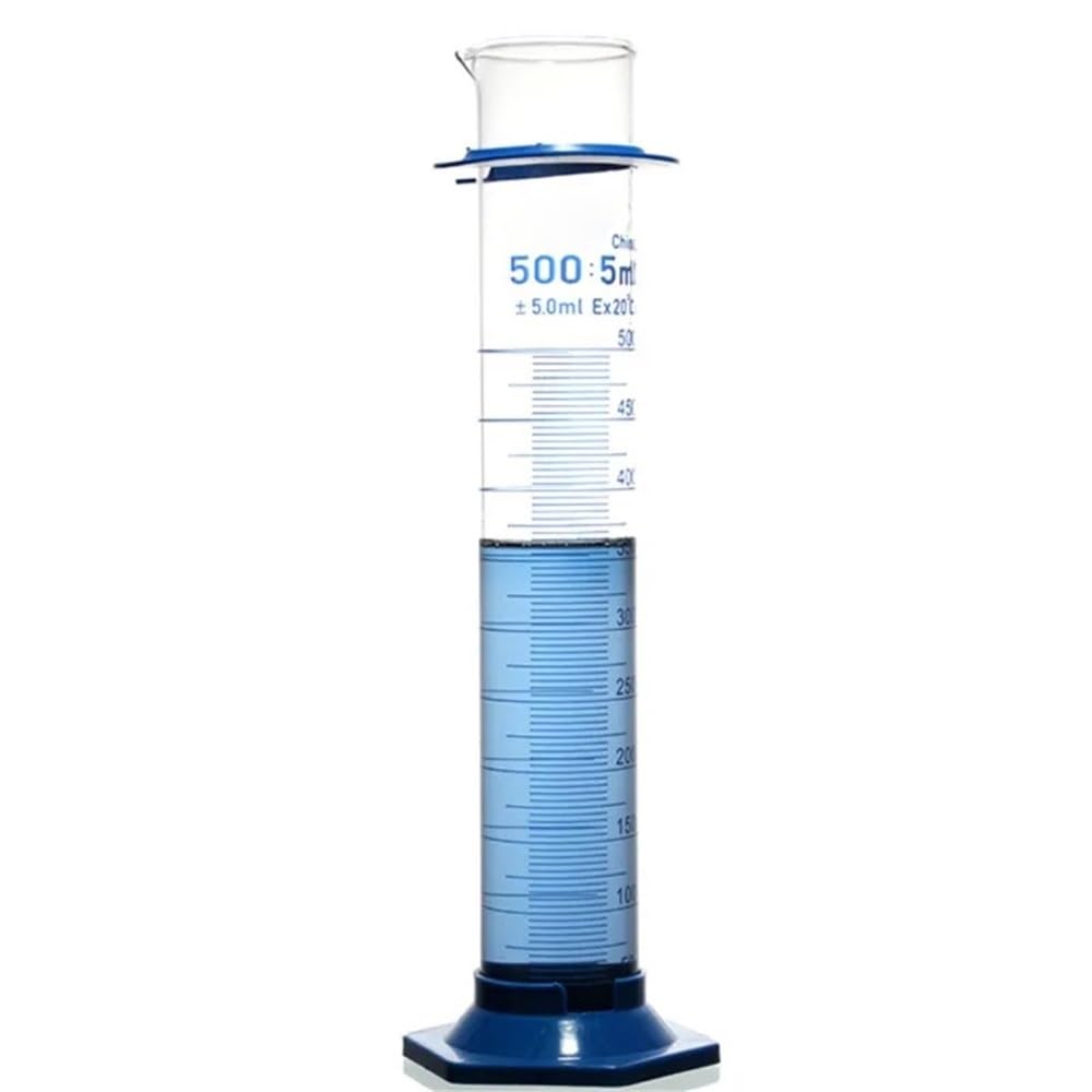 Cristalería de Laboratorio Probeta graduada de 500 ml con pico y base de plástico. Equipo de laboratorio.