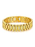U7 Men Wrist Bracelet with Chain Detaching Device, 18K Gold Plated 15MM Wide Cool Watchband Link Masculine Bracelets Adjustable Length 20-22CM