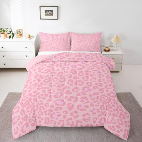 Feelyou Leopard Bedding Set for Kids Boys Girls Pink Animal