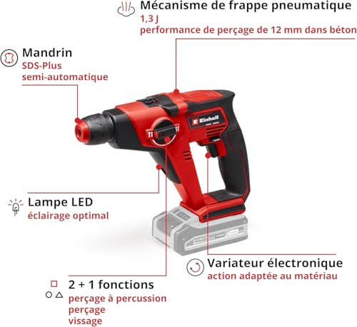 Marteau perforateur Einhell TE HD 1812 Li Solo 1300 rpm - vue 8