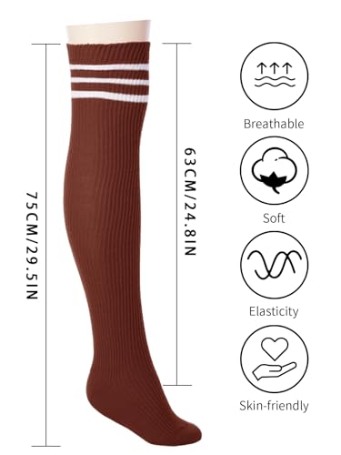 Image of Abodhu Womens Thigh High Socks, Over Knee Socks for Women, Striped Knit Long Tall Stockings, Cosplay Casual Socks