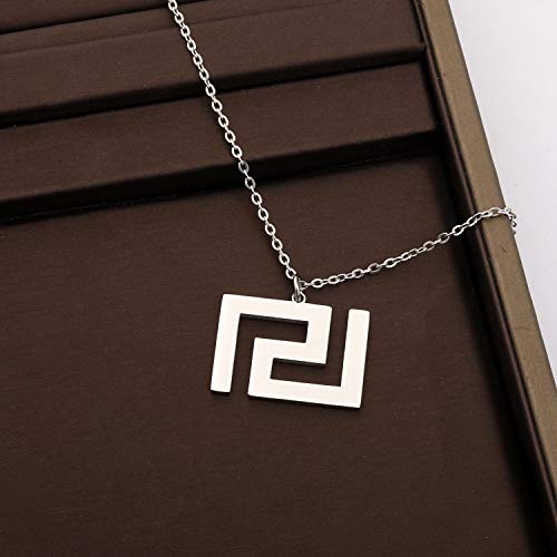 Meander Pendant Greek Symbol Stainless Steel Jewelry Greek Key Necklace Geometric Emblem Charm Necklace2