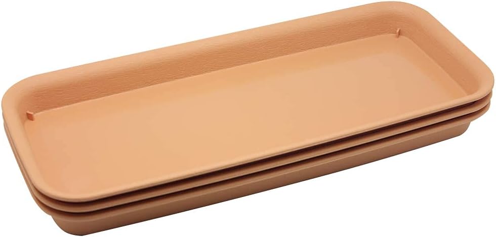 BangQiao 14.60 Inch Plastic Rectangular Planter Pot Saucer Tray for Indoor and Outdoor Plants,Pack of 3,Terracotta