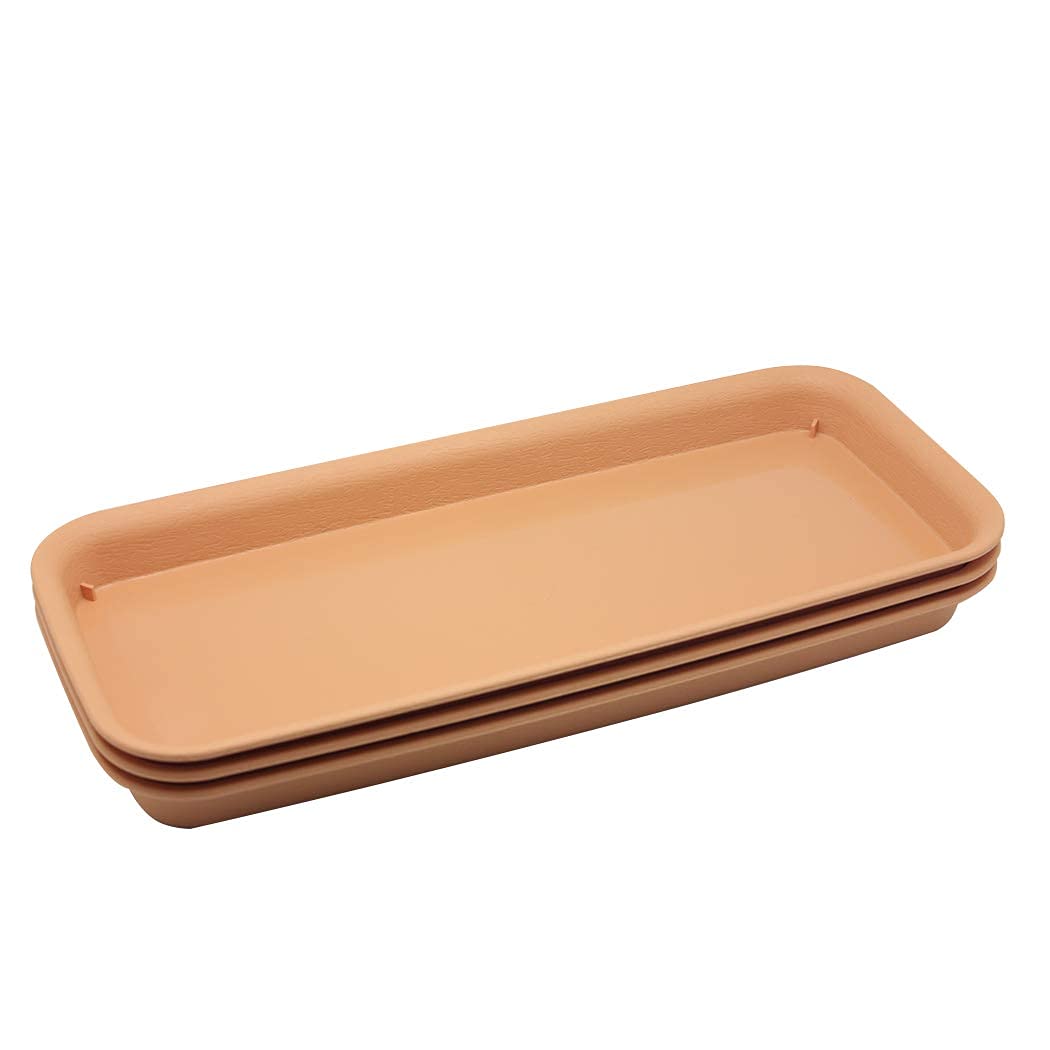 BangQiao 14.60 Inch Plastic Rectangular Planter Pot Saucer Tray for Indoor and Outdoor Plants,Pack of 3,Terracotta
