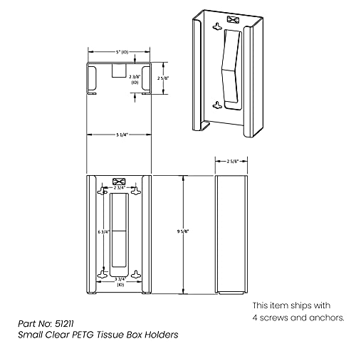 TrippNT 51211 Plastic Wall Mountable Kleenex Box Holder, 9-7/8" Width x 5-1/4" Height x 2-3/4" Depth, Small, Clear
