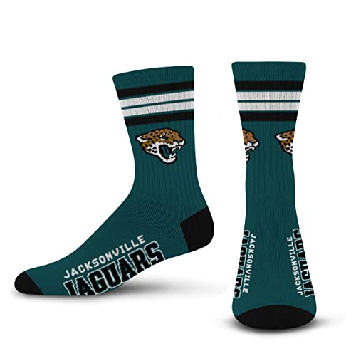 image for For Bare Feet NFL 4 Stripe Deuce Crew Sock, Jacksonville Jaguars, Medi