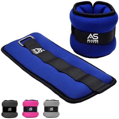 Allure Sphere Ankle Weights With Adjustable Straps For Men & Women 0.5Kg- 2.5Kg In Pair - Wrist & Leg Weights For Jogging Running Gymnastics Fitness Exercise Workouts (Blue 0.75Kg*2=1.5Kg)