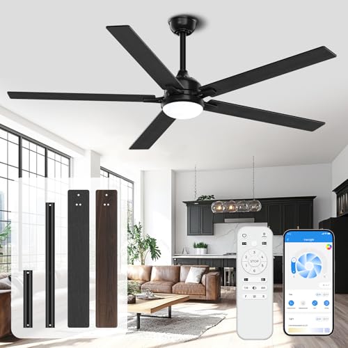 Acesal - Ventiladores de techo de 72 pulgadas con luces y aplicación: ventilador de techo grande para exteriores con motor CC silencioso regulable de 6 velocidades, temporizador, reversible, moderno,