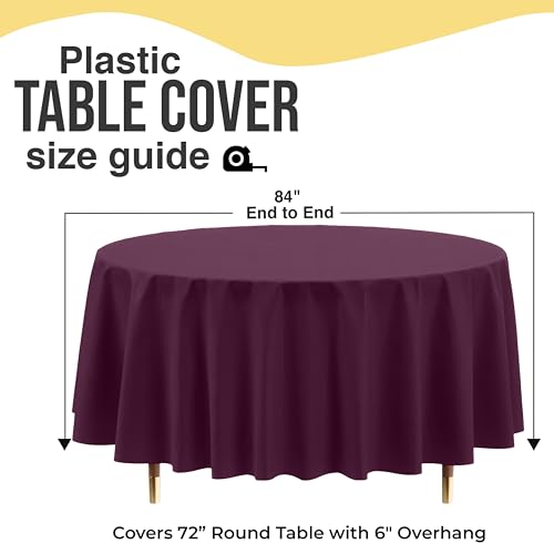 Image of Exquisite 66% Thicker Premium Plum Round Tablecloth 0.5 Mil 6 Pack Plastic Table Cloth Disposable 84 Inch Round Plastic Tablecloth Won't Tear Easily Like Cheap Thin Brands
