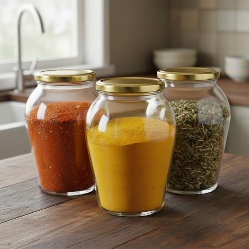 Image of ginoya brothers - Kitchen Glass Jar (3, 1000 Ml. Pot Shape Jar)