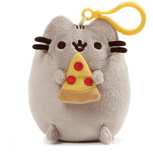 GUND Pusheen Snackable Pizza Cat Plush Stuffed Backpack Clip, Gray, 5