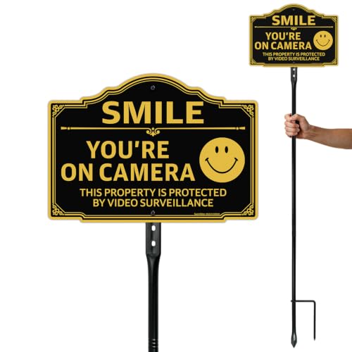 Swinfone Smile You're on Camera Signs�B51�C���`�̋����Y�ƃX�e�b�v�C���O���E���h�X�p�C�N�t���B35.6cmx25.44cm �K�тȂ��A���~�j�E���A���ˁA�F�����h�~�A2�̃h�������A�������̃l�W�ƃ����`�t���B