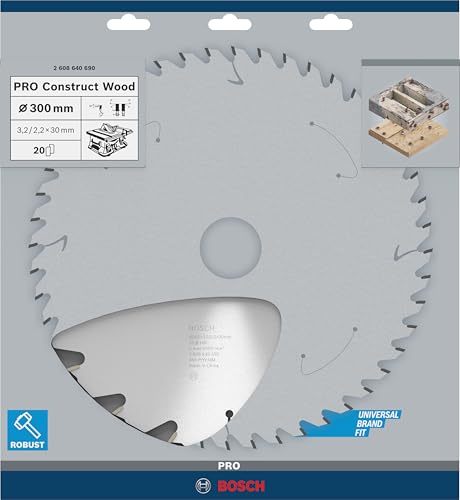 Bosch 1x PRO Construction Wood Robust Kreissägeblatt für Netz-Tischkreissägen (für Bauholz mit Mörtel und Nägeln, Holz mit Nägeln, Ø mm, Professional Zubehör Tischkreissäge)