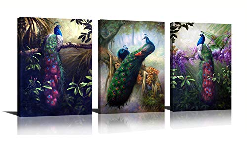 Hlj Art 3 Panels Modern Peacock Pictures Canvas Wall Decor Vintage Wall Art Painting Print cover