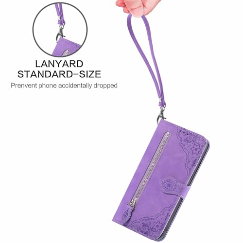 Ysnzaq Etui z klapką do Samsung Galaxy A56 / Galaxy A36, etui z klapką ze skóry z uchwytem na karty, sznurówką i funkcją stojaka, odporne na wstrząsy wzory kwiatowe etui do Samsung A56/A36-SZY Purple