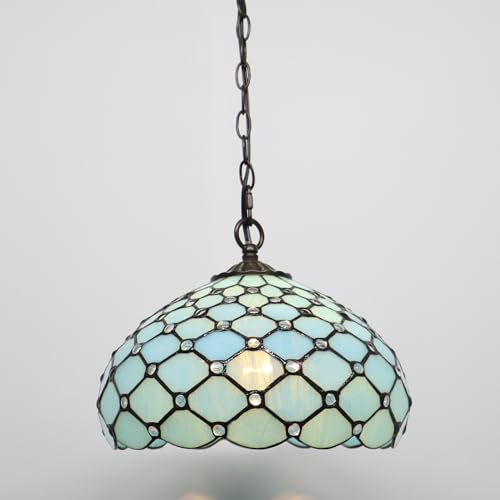 HWDFEI Tiffany Pendant Light Plug in Stained Glass Hanging lamp 12X12X181 Inch Hanging Lamp Living Room Bedroom Kitchen Dining Room Office（Sea Blue Beads Style by HWDFEI - Used condition - Image 7