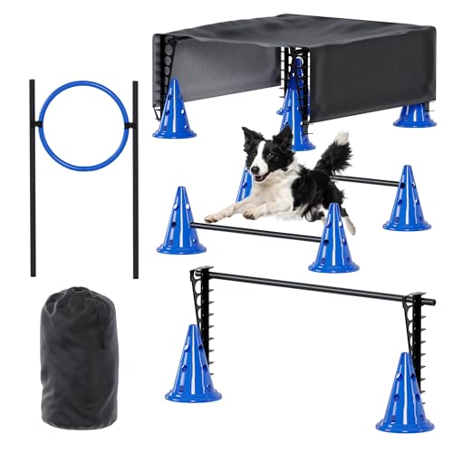 BARKQUET Dog Agility Course Backyard Set Complete Dog Agility Equipment with Cones, Carry Bag, Tunnels for Dogs, Jump Ring - Pet Training Playground, Dogs Obstacle Course Backyard for Indoor Outdoor