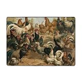 DENMER Verschönern Sie Ihre Innenräume mit unserem Teppich mit Huhn und Hahn - schaffen Sie eine schicke und einladende Atmosphäre