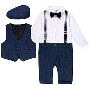 mintgreen Set Van 3 Stuks Baby Jongen Pak Heer Jumpsuit & Vest Jas & Baretten met Bowtie en Bretels, 3-18 maanden