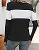 Gemulate Ladies' Jumpers Cozy Round Neck Color Block Long Sleeve Ribbed Knit Pullover for Fall Errands Black White M #2