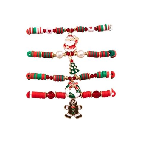Salircon Preppy Bracelets for Women Cute Christmas Bracelets Bulk Stackable Heishi Clay Bead Bracelets (Multi-3) Cover