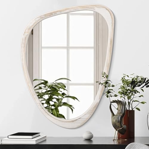 Espejo de pared irregular asimétrico moderno con marco de madera, espejos artísticos únicos para pared, espejos decorativos para dormitorio, sala de estar, entrada, colgar horizontal o verticalmente
