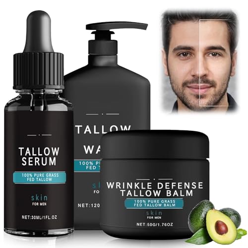 Forge Skin Care For Men,Forge Wrinkle Defense Tallow Balm,Forge Mens Skin Care,Natural Tallow Face Moisturizer,Tallow Night Serum,Tallow Face Wash,Reduce Fine Lines,Anti Wrinkles & Anti Aging (1 Set)