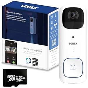 Lorex 2K Wireless WiFi Smart Video Doorbell Camera w/No Subscription Fee – Night Vision, Battery-Powered, Motion Detection (White)