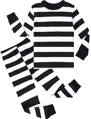 A&J DESIGN Black and White Striped Pajamas Set for Toddler Boys Girls Halloween Robber Prisoner Thief Pjs for Kids 5T