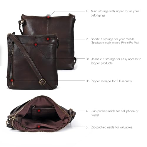 Image of Leather Crossbody Bags for Women - Ladies Sling Handbags - Medium Cross body Purses Handbags - Purses For Women
