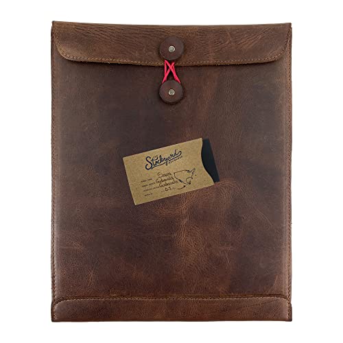 Image of Hide & Drink, Full Grain Leather Mailing Envelope Document Holder, Gummed Folder Case for Men and Women, Vintage Vertical Protector, Office Padfolio, Desk Accessories, Bourbon Brown