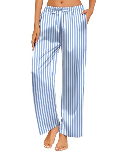 Image of Ekouaer Womens Silk Satin Pajama Lounge Pants Sleep Pj Bottoms with Pockets