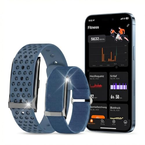 Eoxxon Smartband Fitness Tracker Premium (ohne Display) | Inkl. 2 Armbänder | Schrittzähler, Puls & Schlaf etc. | 20 Tage Akku, IP68 Wasserdicht | Damen & Herren | Android & iOS