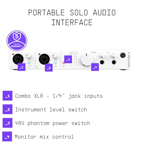 Image of Arturia - MiniFuse 4 - Compact USB Audio & MIDI Interface with Creative Software for Recording, Production, Podcasting, Guitar - White | 2 Xlr and Trs Combo Ins with 48V Phantom, 2 Line Ins, 4 Trs Outs, 2 Headphone Outs, 24-Bit /192khz, Includes Software
