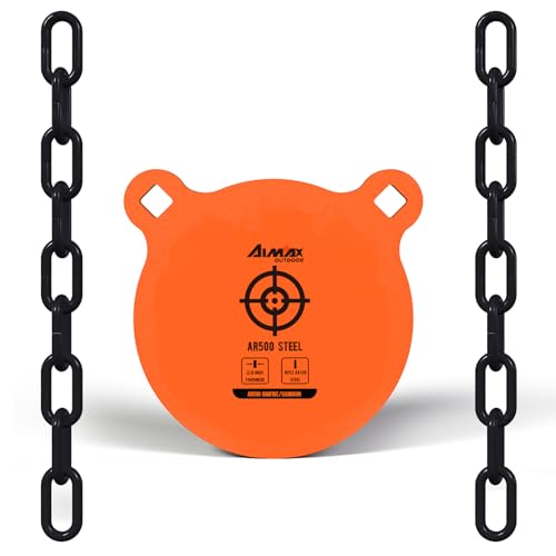 AIMAX OUTDOOR AR500 Steel Targets Combo with Metal Chains, 3/8” Thick Metal Gong Targets for Outdoor Range and Shooting Practice, Neon Orange Color (D-3/8 AR500 Steel 6")