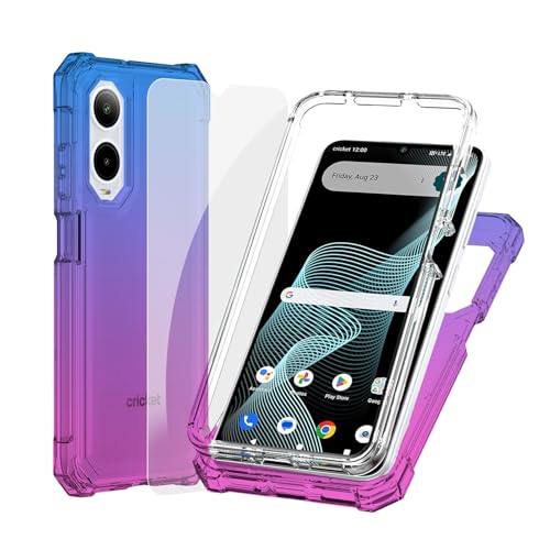 Ailiber for Cricket Icon 6 Phone Case, ATT Verge Case with Screen Protector, Shockproof Corners TPU Bumper, Dual Layer Slim Silicone Heavy Duty Protective Cell Phone Case-Blue Pink