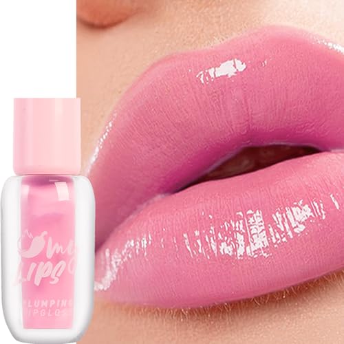 Plumping Lip Gloss, Glossy Shine Liquid Lipstick with Chili Extract, Long Lasting Waterproof Liquid Lipstick, Pink Mirror Finish