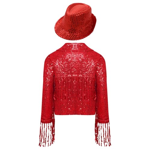 Children Girls Cropped Jacket Modern Hip-hop Jazz Street Dance Tops Sequins Bolero Shrug Cardigan4