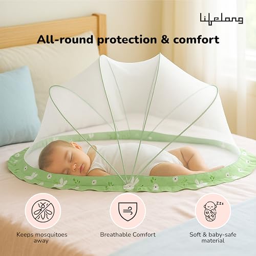 Image of Lifelong Cozy Baby Mosquito Net for Bed|Umbrella Design with Premium Honeycomb Mesh | Portable Foldable Canopy for Infant & Kid Protection|Soft, Breathable,Safe Fabric | 0-2 Years, 90x60x45 (LLCMNK01)