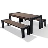 hanit® Garten Sitzgruppe Hyde Park ohne Lehnen; wetterfest und modern, ideal für Garten, Terrasse und Außengastronomie; schwarz-braun (195 cm)