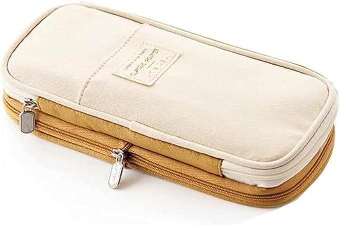 LABUK Capacity Pencil Case Pouch, Cute Big Capacity Zipper Cases Pen Portable Office Stationery Makeup Bag, Desk Organizer for College Adults Women Men (Cotton Khakhi)