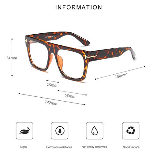 Allt Unisex Oversized Square Optical Eyewear Non-prescription Eyeglasses Flat Top Clear Lens Glasses Frames (Leopard), Large - Thumbnail 6