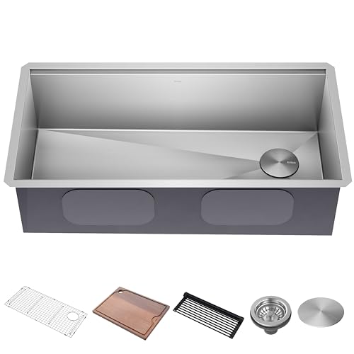 Comparison: Best Gauge For Kitchen Sink 7 KRAUS Kore 36-Inch Undermount Workstation 16 Gauge Single Bowl Stainless Steel Kitchen Sink with Accessories, KWU110-36