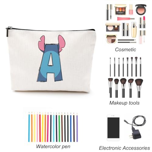 LONGXIN Cute Cartoon Gifts Initial Personalized Makeup Bag Monogrammed Cosmetic Bags Small Makeup Pouch Birthday Christmas Gifts for Women Girls (A)3