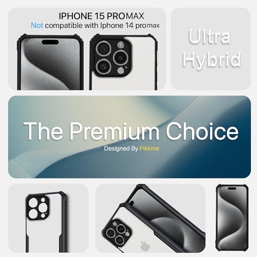 Image of Pikkme Back Cover | Crystal Clear Transparent Back | Ultra Hybrid | Full Camera Protection | Raised Edge | Bumper Back Case for iPhone 15 Pro Max (Black)