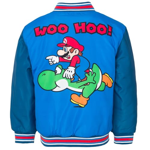 Super Mario Nintendo Mario Luigi Yoshi Big Boys Zip Up Varsity Bomber Jacket Blue/Navy 10-12 thumb #2