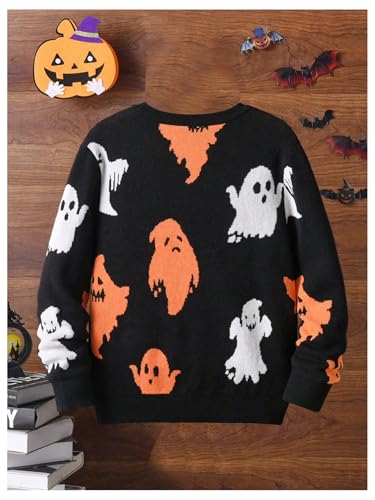 SweatyRocks Boy's Halloween Graphic Sweater Crewneck Long Sleeve Loose Knitted Pullover Tops2