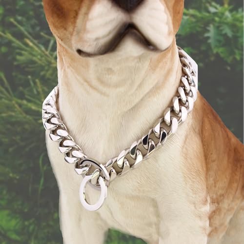 Hundehalsband mit Kette, 55, 9 cm lang, ausgehöhltes Chokerhalsband für Hunde, lustige DIY-Hundekette in Silber, Edelstahl-Kettenhalsbänder für große Hunde, Rottweiler-Halsband für Tierliebhaber